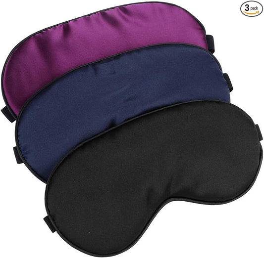 Hochoek Silk-Sleep-Mask Eye-Mask Eye-Cover Eyeshade - 100% Silk Soft Adjustable Strip(Black+Dark Blue+Purple)