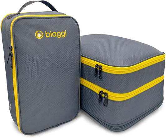 Biaggi Double Deck Compression Packing Cube –2-in-1 Expandable Travel Organizer with Integrated Shoe Cube Compartment – Li...