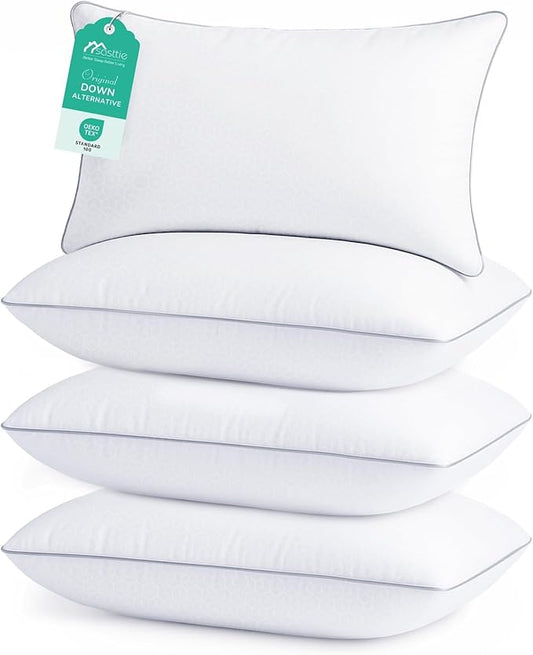 Sasttie Pillows Queen Size Set of 4, Bed Pillows for Side, Back, and Stomach Sleepers - Oeko-Tex Certified Supportive Down...