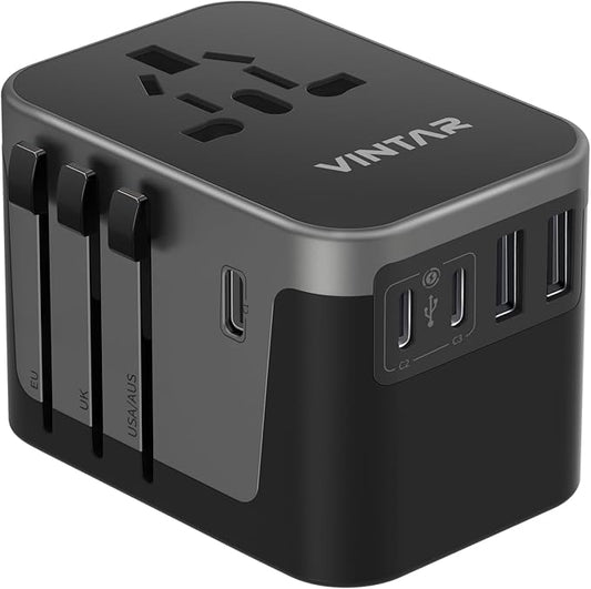 Universal Travel Adapter, VINTAR International Power Adapter with 6A 3 USB C and 2 USB Ports, All in One Travel Essentials...