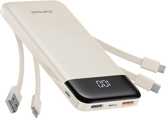 charmast Portable Charger with Built in Cables, Power Bank with Cords Wires, Slim 10000mAh Travel Battery Pack 6 Outputs 3...