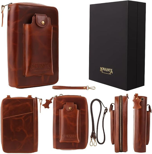 NOVANYX 2026 100% Genuine Cowhide First Ever Leather Passport Holder + Tech Accessories Bag Combo – Full-Grain Vegetable-T...