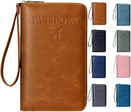 Multi-Functional RFID Passport Wallet,Travel Wallet for Men & Women,With zipper, anti-theft passport holder，Slim Leather C...