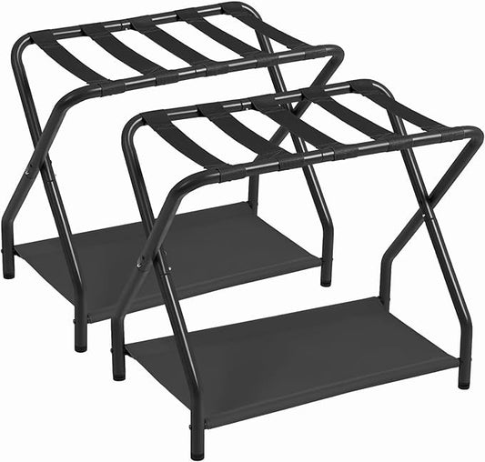 AMHANCIBLE Luggage Rack, Set of 2, Foldable Suitcase Stands for Guest Room, Metal Luggage Holder with Storage Shelf for Be...
