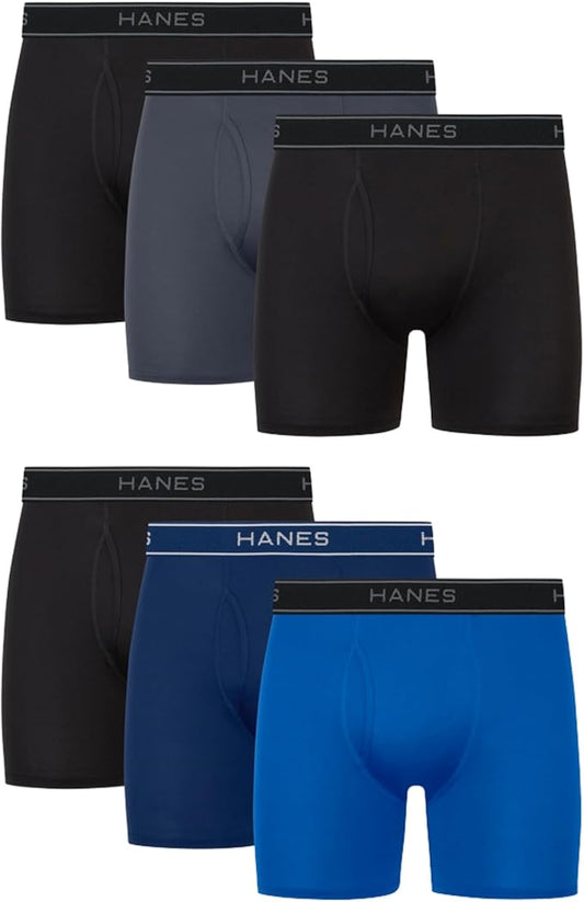 Hanes Men's Underwear Boxer Pack, Performance Stretch Underwear, Moisture-wicking Boxer for Men, 6-pack