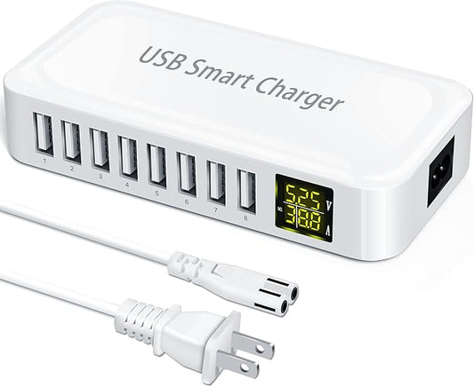 USB Charging Station, Ziwodiv 8-Port 60W/12A Charger Station, Multi Ports USB-A Charging Hub with LED Display, Compact Des...
