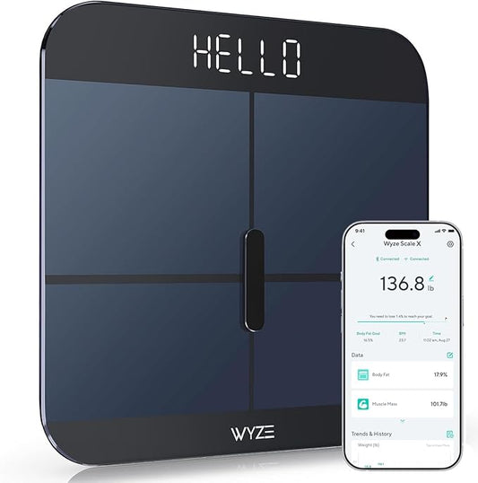 Wyze Smart Scale X - Digital Bathroom Scale for Body Weight, BMI, Body Fat, Muscle Mass, Heart Rate Monitor | Sync with He...