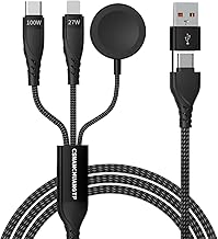 3 in 2 Multi Fast Charging Cable for Travel vaction Essentials, Apple Watch Charger, iPhone Charger USB A/Type-c/Lightning...