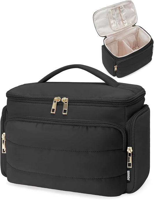 WANDF Travel Toiletry Bag for Women, Wide-open Large Makeup Bag with Handle, Puffy Makeup Organizer for Toiletries, Cosmet...