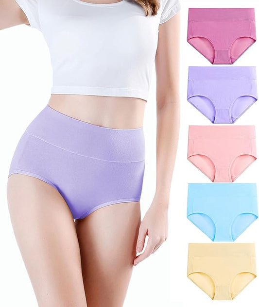 wirarpa Women's Underwear High Waisted Ladies Cotton Panties Soft Full Coverage Briefs 5 Pack