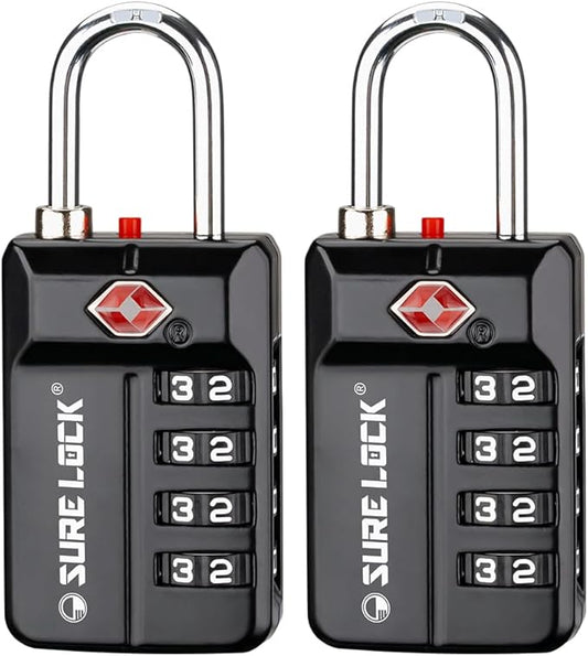 SURE LOCK TSA Approved 4-Digit Resettable Combination Luggage Locks with Open Alert, Easy-Read Dials - for Luggage, School...
