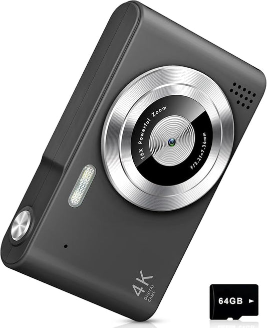 Digital Camera, Camera for Kids, UHD 4K 48MP Point and Shoot Digital Cameras with 64GB SD Card and 16X Digital Zoom Anti S...