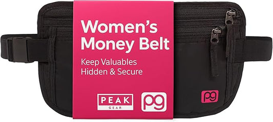 Peak Gear Women’s Money Belt - Hidden Travel Waist Pouch for Women | RFID Blocking, Slim Under-Clothes Passport Holder wit...