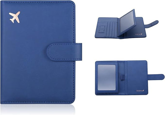 Deziliao Passport and Vaccine Card Holder Combo, PU Leather Holder with Vaccine Card Slot, for Men and Women (Blue-fly)