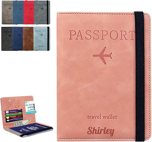 RFID Blocking Passport Holder Travel Wallet with Personalized Custom Name Initials Premium Leather Cover Case Passport Boo...
