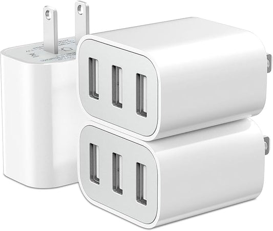 3-Port USB Wall Charger,3 Pack Compatible with iPhone 14/13/12/11 Pro Max,Mini,SE,XR,XS MAX,XS, X,8 Plus, iPad Pro, Air, M...