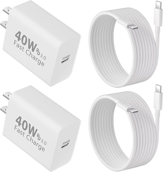 iPhone 17 Charger Fast Charging, 2 Pack 40W USB-C Wall Charger Plug + 6.6FT USB Type C Cable Cord for Apple iPhone 17 Air ...