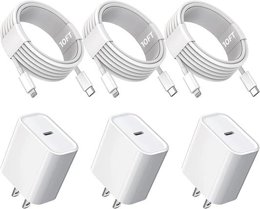 10FT iPhone Fast Charger,3Pack Extra Long[Apple MFi Certified]iPhone Charger Fast Charging Quick 10Foot USB C to Lightning...