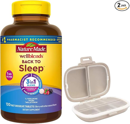 Nature Made Wellblends Back to Sleep, 120 Fast Dissolve Tablets, Lower Dose Melatonin 1 mg, L theanine 100 mg and GABA 100...