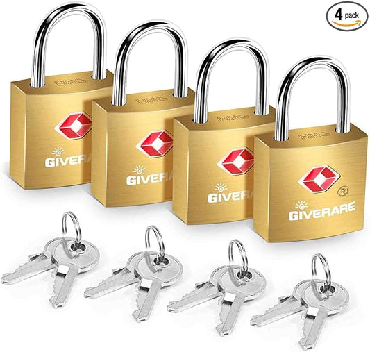 4 Pack TSA Approved Travel Luggage Locks with Keys, Solid Brass Copper Keyed Padlock, Small Locks for Suitcase, Backpack, ...