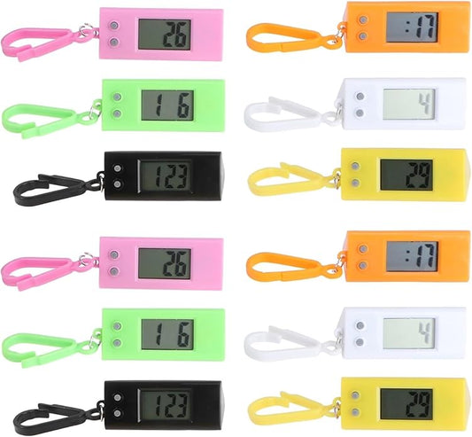 INOOMP 12Pcs Keychain Pocket Watch Mini Key Ring Digital Watch Clip on Portable Keychain for Men Women
