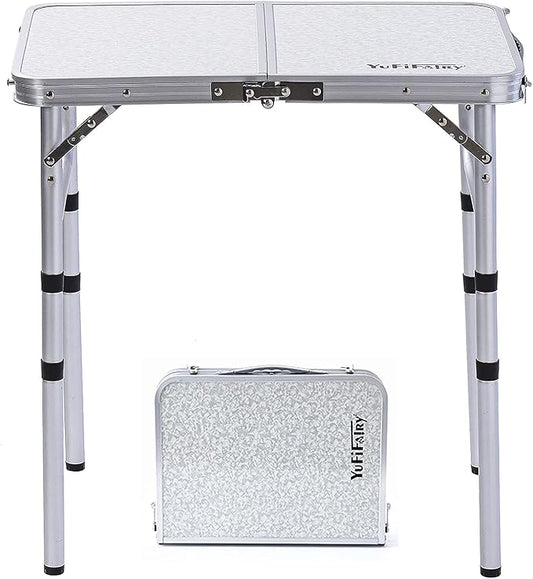 YUFIFAIRY Small Folding Table Portable, 24''L x16''W Foldable Camp Table with 3 Adjustable Height, Indoor Outdoor Lightwei...
