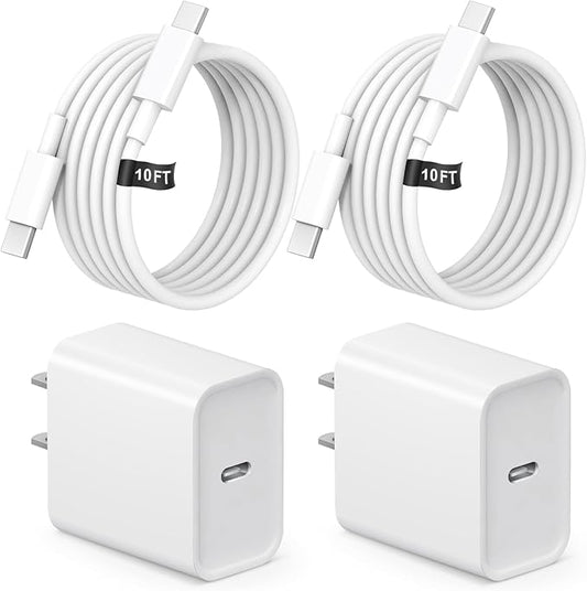 10FT iPhone 17 16 15 Charger Fast Charging USB C Charger Block Type C Chagrer Fast Charging 2-Pack for iPhone 17/17 Plus/1...