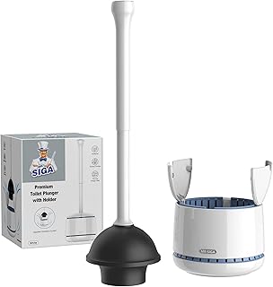 MR.SIGA Toilet Plunger with Holder, Heavy Duty Toilet Plunger and Holder Combo for Bathroom Cleaning, White