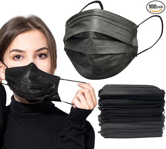 A-Trend Deals 100PCS Black Disposable Face Masks, Non-medical, 3 Layer Protection Face Masks for Adult, Teenager, Seniors...
