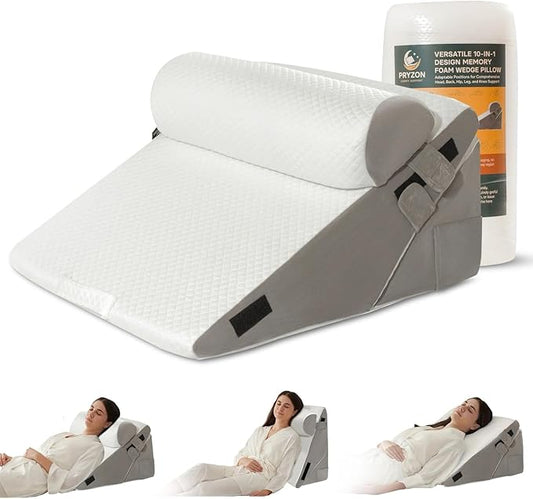 10-in-1 Adjustable Design 3PCS Wedge Pillow for Sleep Apnea, Orthopedic Headboard Wedge Pillow Set for After Surgery, Acid...