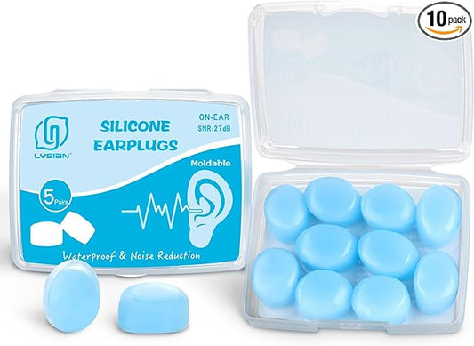 LYSIAN Soft Moldable Silicone Earplugs for Sleep, 5 Pairs, SNR 27dB Noise Cancelling Sleeping Ear Plugs for Swimming, Trav...