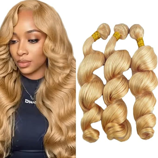 #27 Blonde Bundles Human Hair Loose Wave Bundles 16 18 20 Inch Unprocessed Brazilian Virgin Remy Hair 3 Bundle Honey Blond...