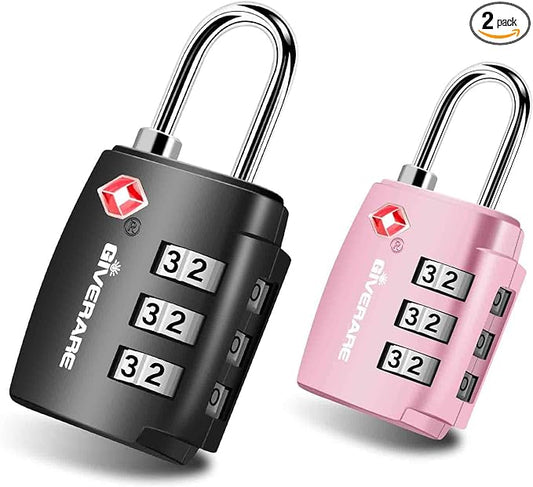 2 Pack TSA Approved Travel Luggage Locks, Combination Lock Alloy Body, Keyless 3-Digit Padlocks, Travel Sentry Accepted Co...