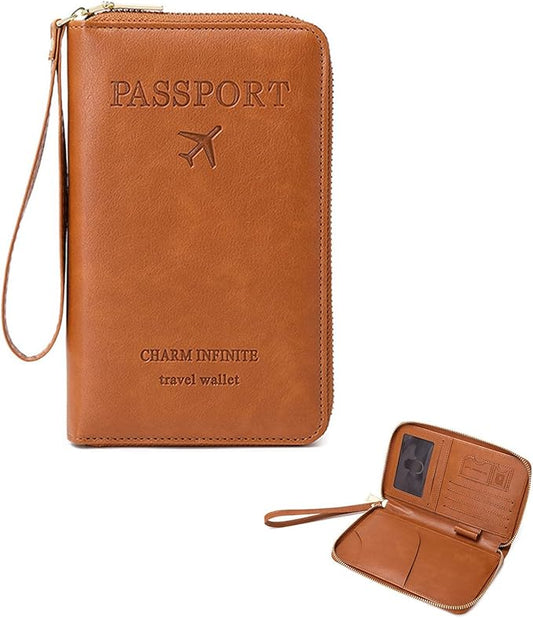 RFID Passport Wallet for Travel (Men & Women), Anti-Theft Leather RFID Passport Holder with Multi-Card Slots (Brown)