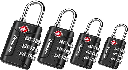BRILLIRARE 4 Pack TSA Approved Luggage Locks, Combination Travel Padlock, 3-Digit Waterproof Lock, TSA Accepted Outdoor Ke...