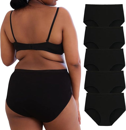 INNERSY Plus Size XL-5XL Big Curvy Woman Cotton Underwear High Waist Briefs 5-Pack