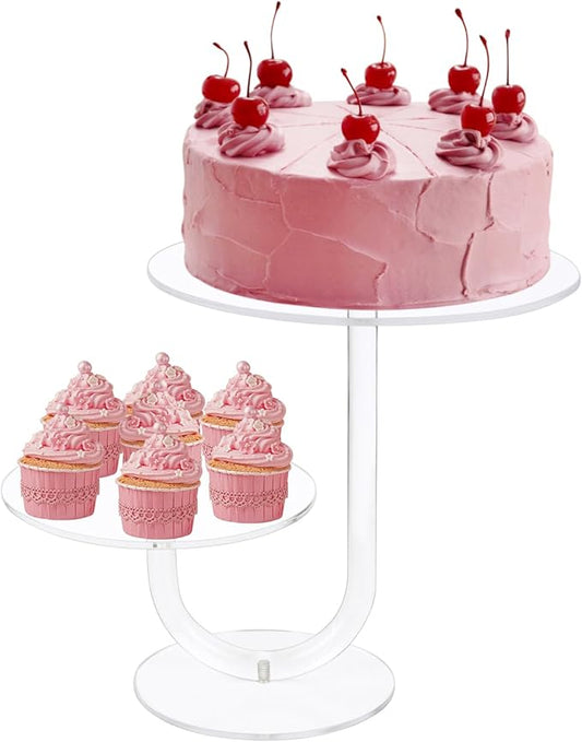 2 Tier Cupcake Stand Acrylic Cake Holder - Premium Dessert Display Stands for Dessert Table - Clear Cupcake and Cake Stand...