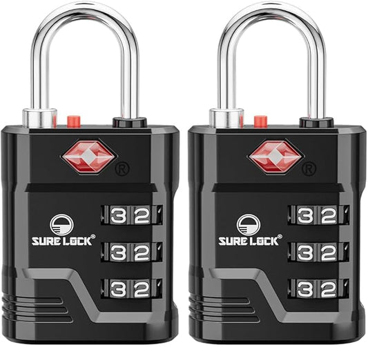SURE LOCK TSA Locks for Luggage, TSA Approved Luggage Locks with Open Alert, 008 Key for High Security, Easy Read Dials, Z...