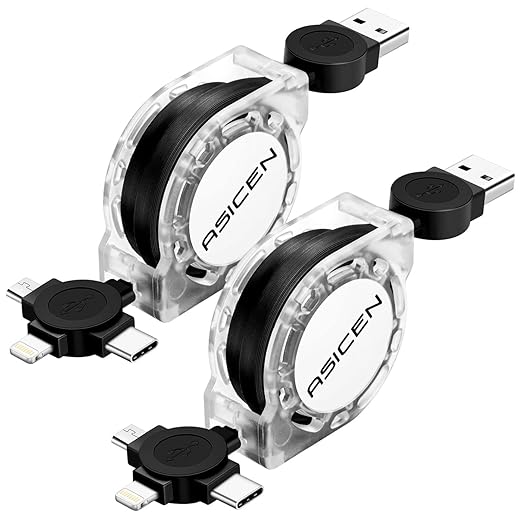2Pack Multi Charging Cable, 3 in 1 Retractable Multiple Charger Cable, Fast Charging Cable, USB C Charger with Lightning/M...