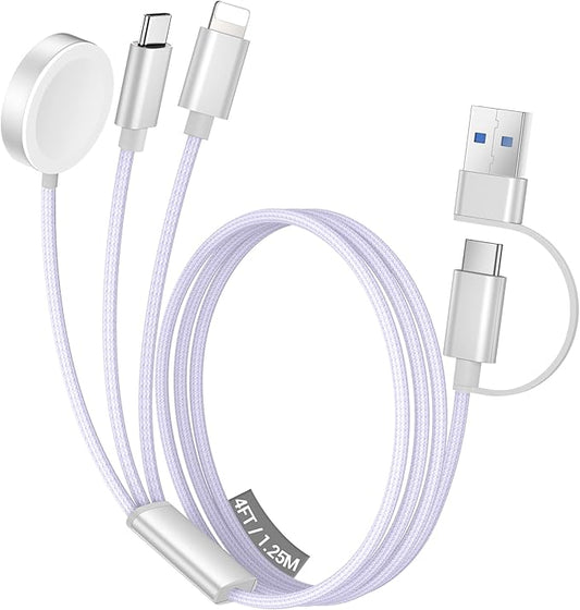 Temdan for Travel Vacation Essentials,3 in 2 USB C Cable for Apple Watch Charger/iPhone 17 Charger/Lightning,Multi Chargin...