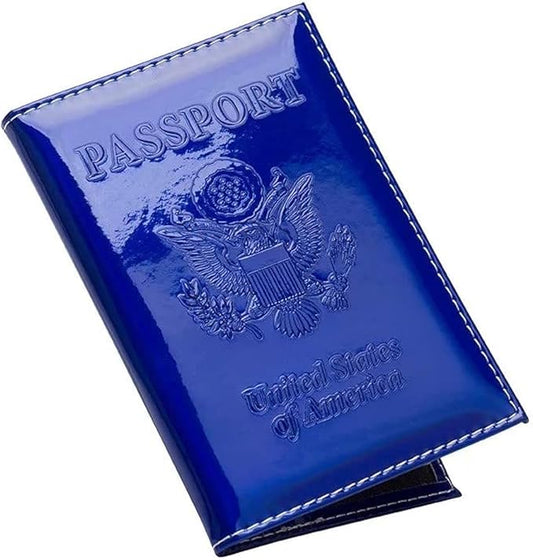 Pretty Little Passports Chrome Passport Cover Vaccine Card Holder Combo, Passport Holder with Vaccine Card Slot (Blue)