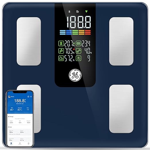 GE Smart Scale for Body Weight, BMI, Fat, Muscle Mass, Digital Bathroom Scales 500lbs Bluetooth 11.8" Large Platform Weigh...