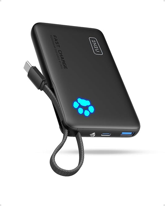 INIU 45W Power Bank, Fast Charging Portable Charger with Built-in USB C Cable, 10000mAh Small Type C Powerbank, Battery Pa...