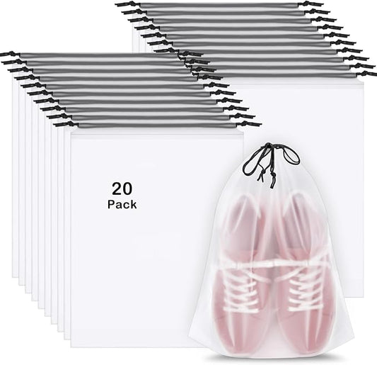 20 Pack Shoe Bags for Travel, 15.7" x 11.8" Clear Travel Shoe Bags for Packing, Large Waterproof Portable Drawstring Trave...