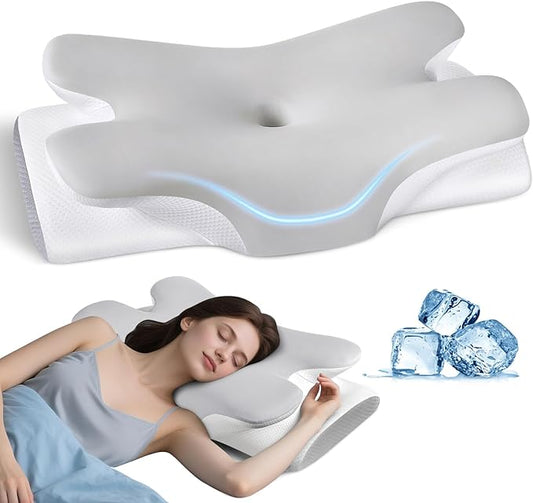 Tujami Cervical Neck Pillow for Neck Shoulder Pain Relief, Soft Contour Side Sleeper Pillow of 2 Heights, Odorless Q-max C...