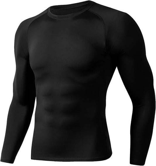 Compression Shirts for Men - Long Sleeve Black Workout Base Layer Athletic Gym Tops Quick Dry Running Undershirts