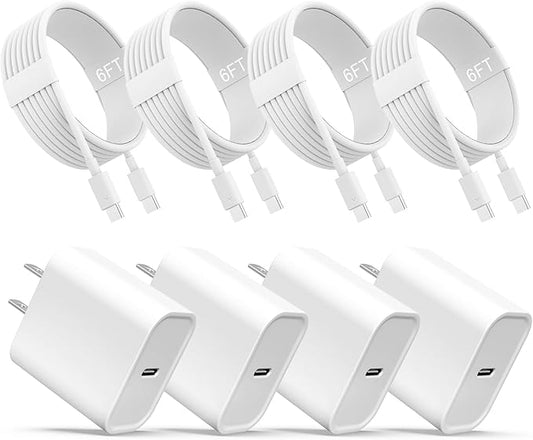 iPhone 17 16 15 Charger, USB C Charger, 4-Pack Fast Wall Charging, USB-C Chargers Block (4-Pack 6 ft Cable Included) for i...