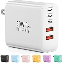 USB C Charger Block, 60W 5-Port Type C Charger Fast Charging Block, USBC USB Multiple Port Wall Charger Plug Adapter for i...
