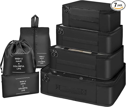 Packing Cubes for Suitcases, Waterproof Travel Organizer,7 set luggage Organiser Bags for Clothes Shoes,Travel Essentials ...