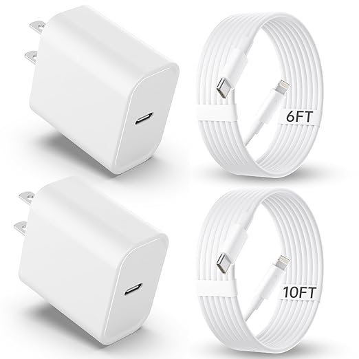 iPhone Charger Fast Charging【MFi Certified】 2Pack 20W PD USB C Wall Charger 6&10FT Cable Fasting Charging Adapter Compatib...